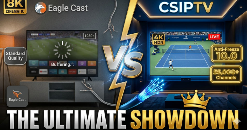 Read our definitive CSIPTV vs Eagle Cast comparison. Discover why CSIPTV is the No. 1 choice for 4K sports, international channels, and 99.9% server stability.