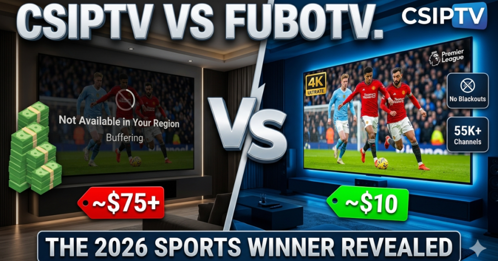 Compare CSIPTV vs FuboTV in 2026. Discover the massive differences in price, channel selection, and sports coverage that make CSIPTV the superior choice.