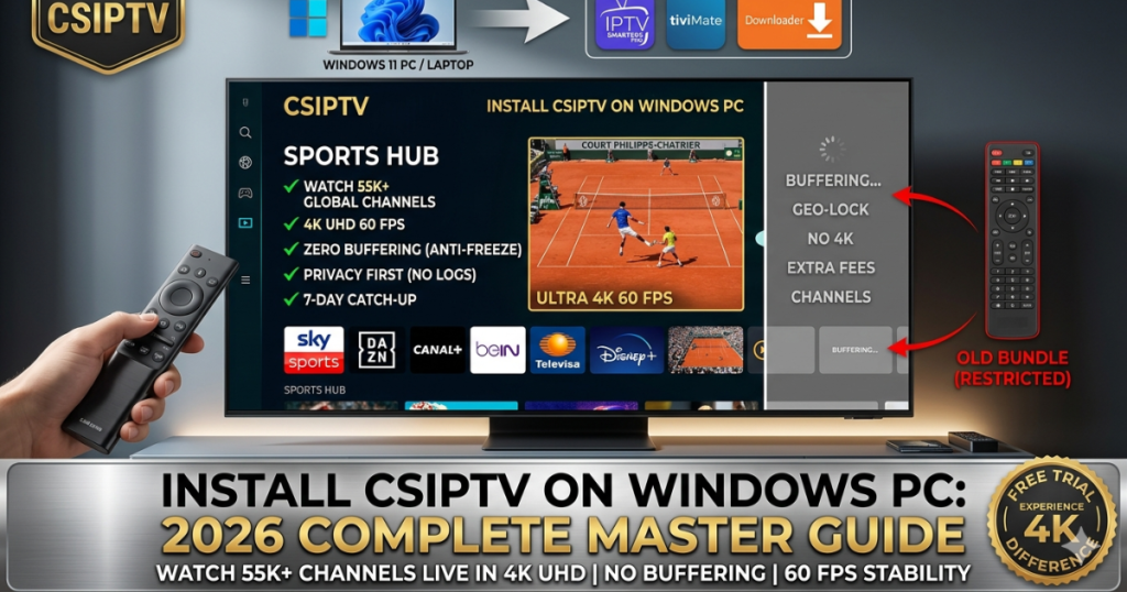 Master the steps to install CSIPTV on Windows PC/Laptop. Enjoy 4K sports, 55k+ channels, and zero buffering on Windows 10/11 with our expert guide.