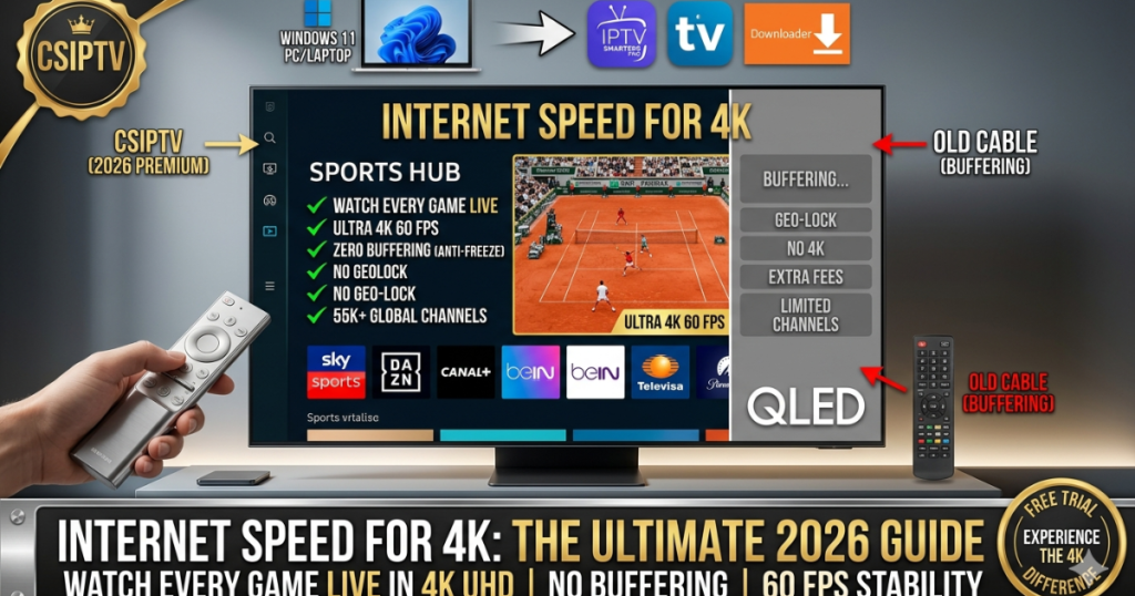 What is the ideal Internet Speed for 4K? Discover the bandwidth needed for Netflix, YouTube, and the best international IPTV provider for a 4K 60fps experience.