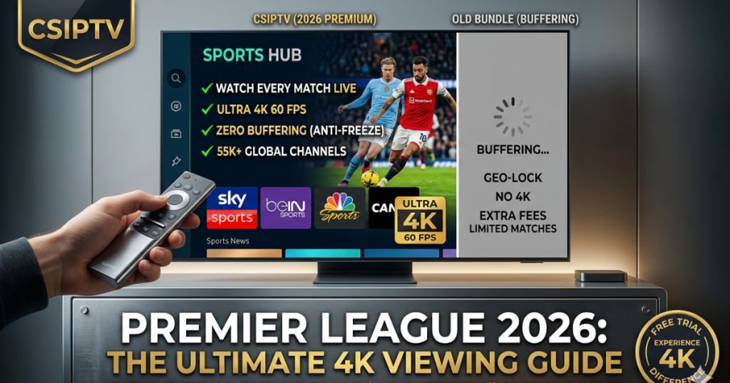 Stream every match of the Premier League 2026 in crystal clear 4K. Get the best international IPTV provider setup for zero buffering and global access.