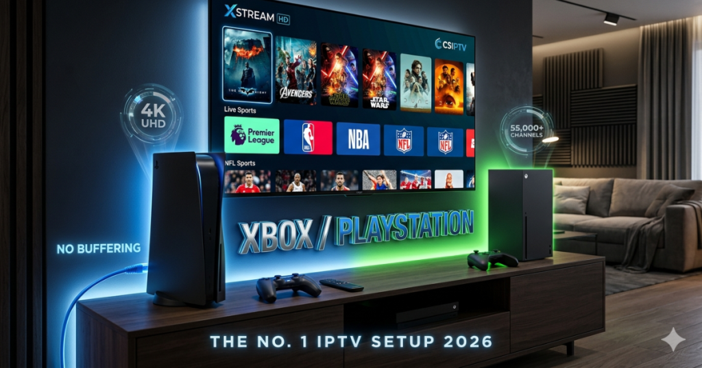 Transform your Xbox/PlayStation into a 4K home cinema. Learn the best way to stream 55,000+ channels with CSIPTV, the world's leading provider for 2026.
