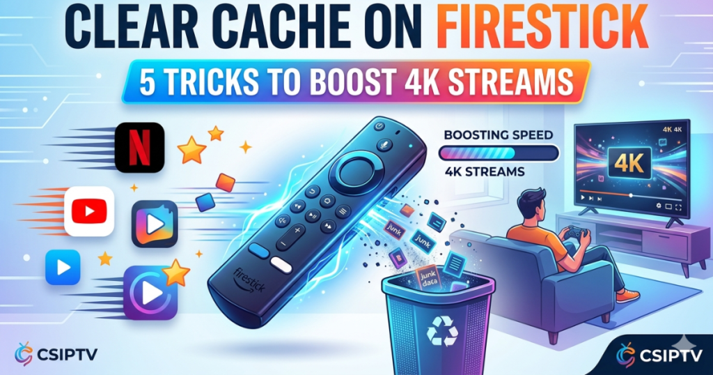 Learn how to Clear Cache on Firestick step by step. Erase temporary storage, boost streaming speeds, and fix app lagging with CSIPTV.