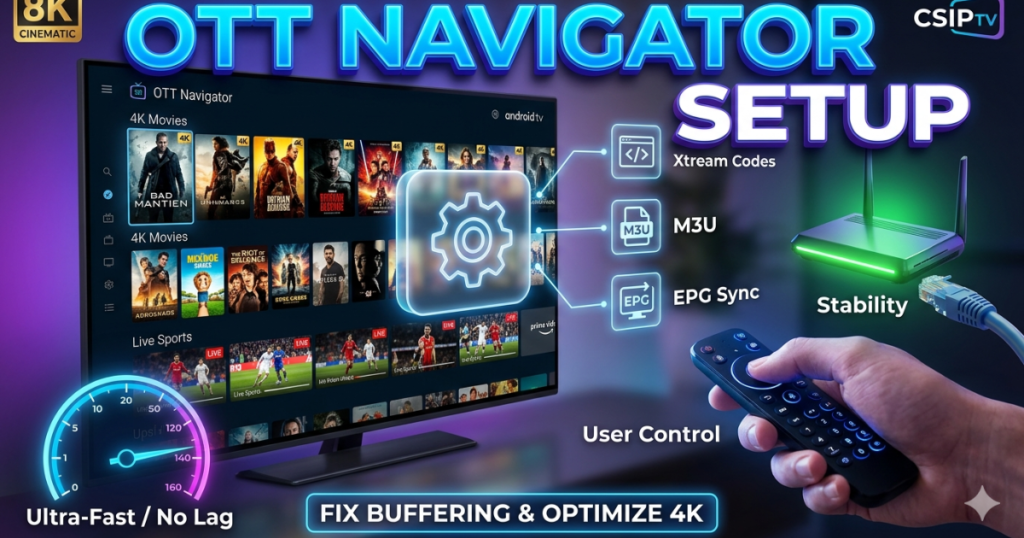 Master your OTT Navigator Setup with CSIPTV. Learn M3U and Xtream Codes methods, troubleshoot buffering, and optimize 4K streaming for 2026.