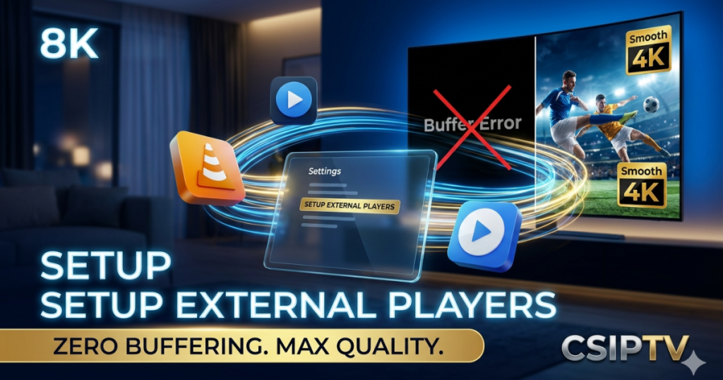 Apprenez à Setup External Players pour booster votre streaming. Guide étape par étape pour VLC, MX Player et optimisation 4K avec CSIPTV.