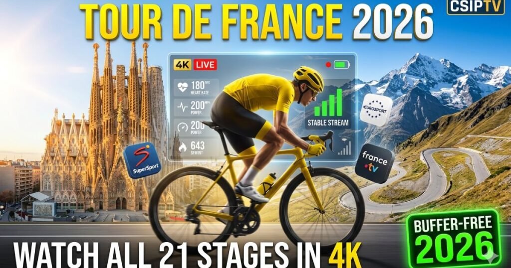 Stream every stage of Tour de France 2026 in 4K with CSIPTV. Get the full schedule, route details, and buffer-free access to all racing action.