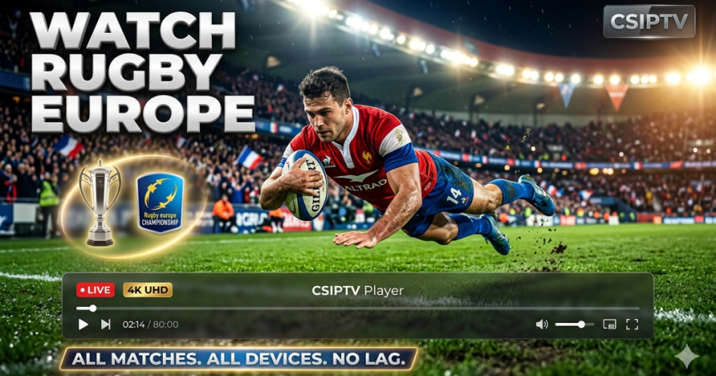 Apprenez comment Watch Rugby Europe en direct. Guide complet des packs, chaînes sportives et streaming 4K pour le Six Nations 2026 avec CSIPTV.