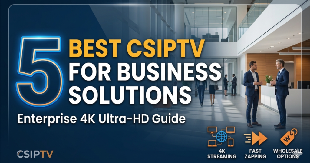Upgrade your commercial setup with CSIPTV for Business. Enjoy premium 4K streaming networks, corporate zapping speed, and wholesale options.
