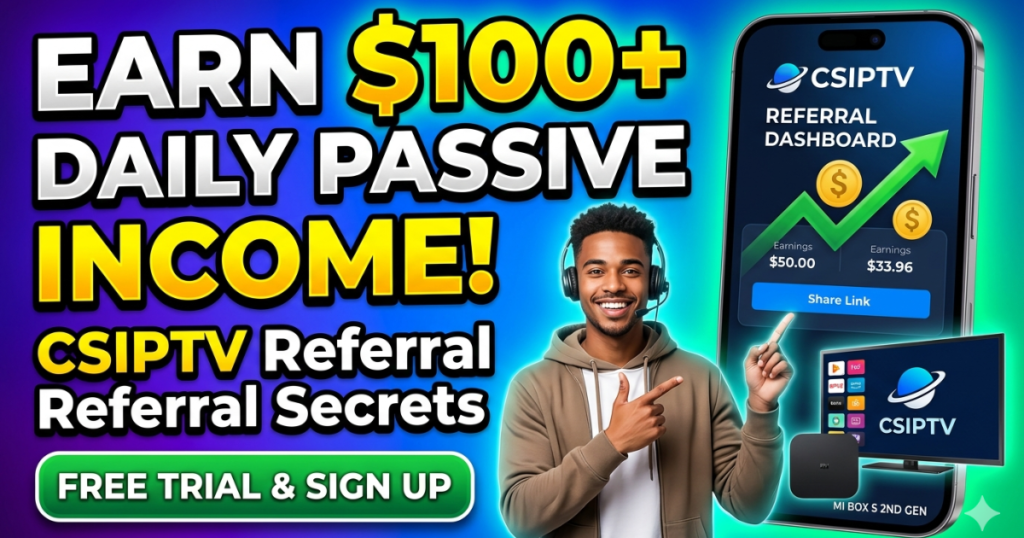 Join the CSIPTV Referral Program today. Share your unique link, bring in new subscribers, and earn recurring passive cash instantly.